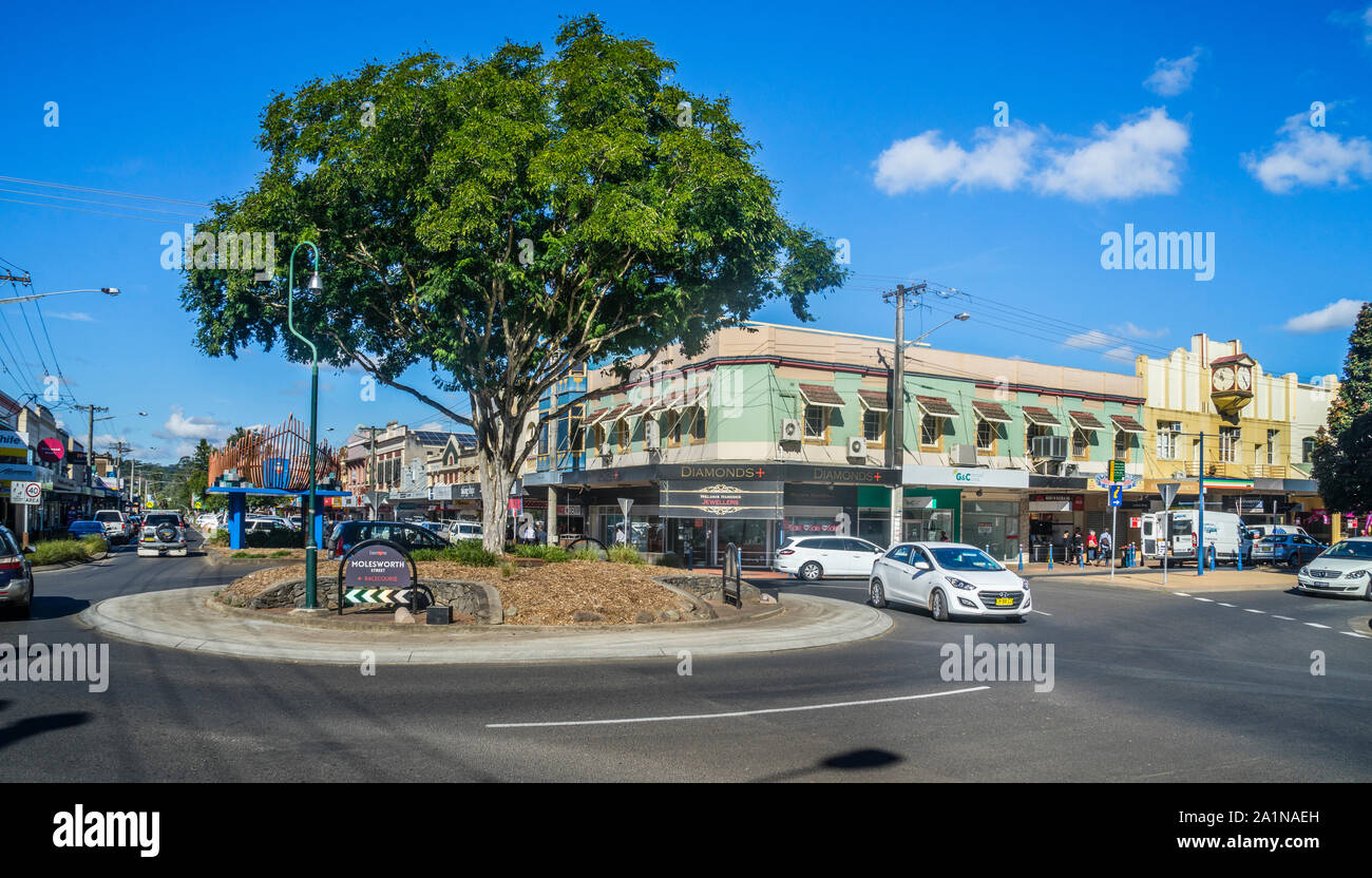 Et Woodlark Molesworth Street rond-point dans le centre-ville de la région des rivières du nord de la ville de Lismore, le nord-est de la Nouvelle-Galles du Sud, Australie Banque D'Images