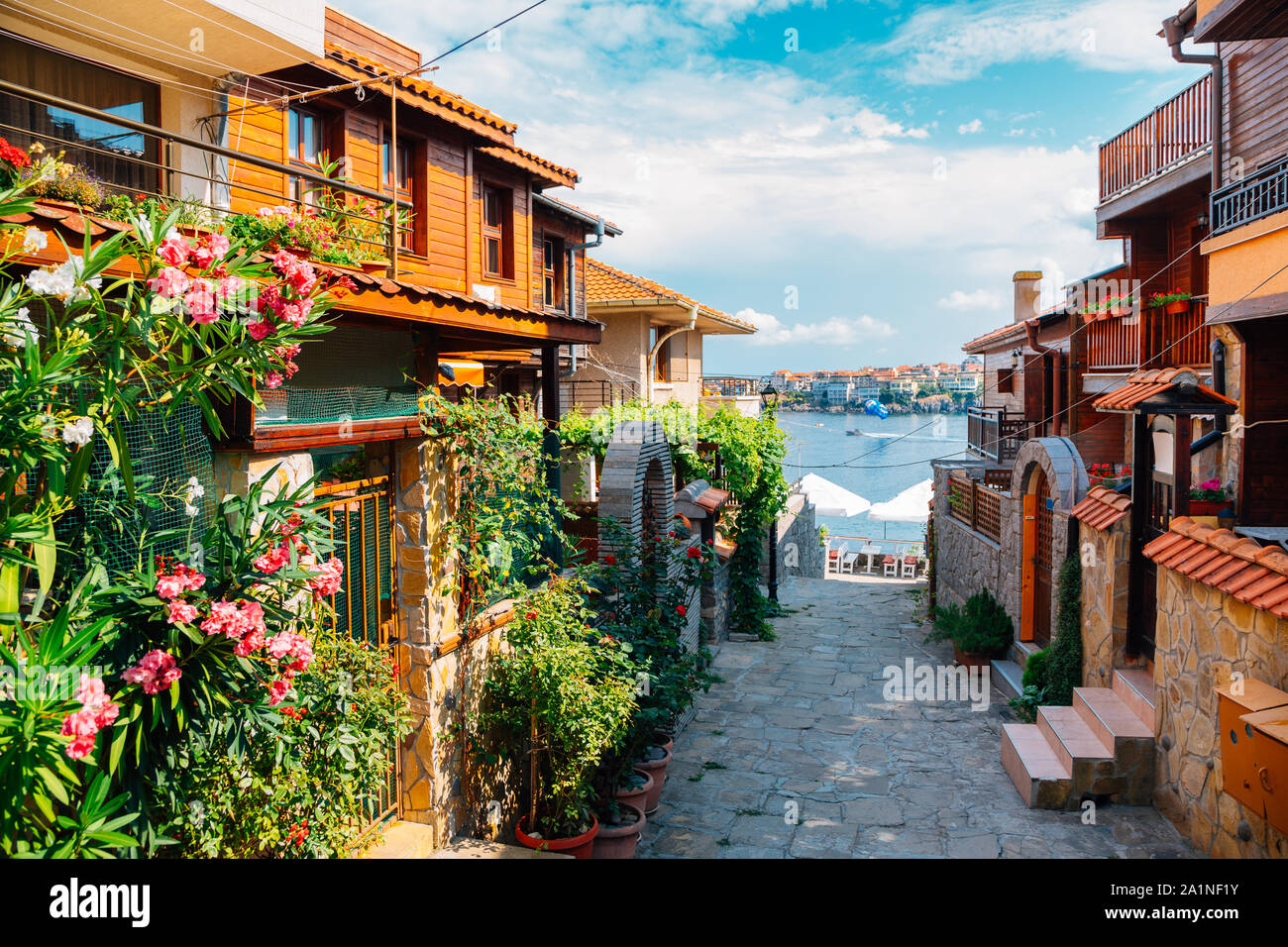 La mer Noire et de la vieille ville de Sozopol, Bulgarie Banque D'Images