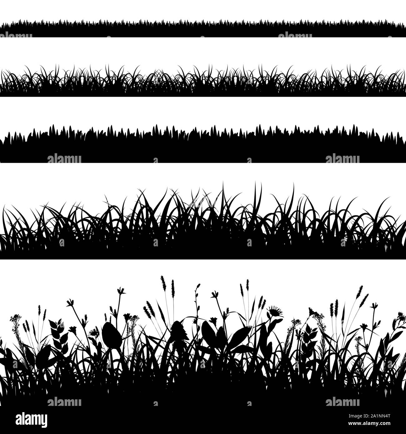 Ensemble de Silhouette vecteur frontières herbe Illustration de Vecteur