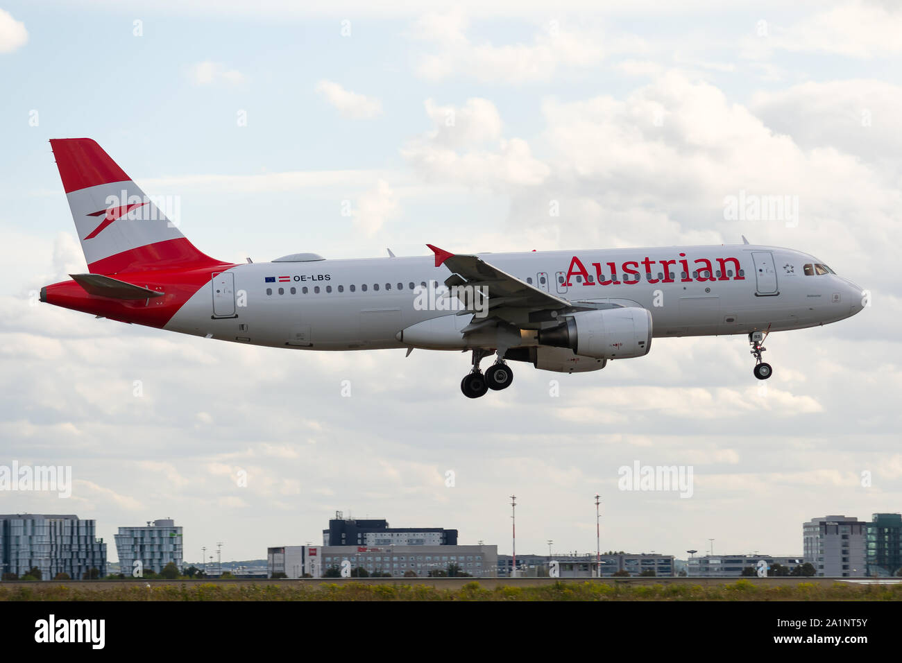 OE-LB, 23 septembre 2019, l'Airbus A320-214-1189 atterrissage à l'aéroport Paris Roissy Charles de Gaulle à la fin de l'Austrian Airlines OS409 venant de Vi Banque D'Images