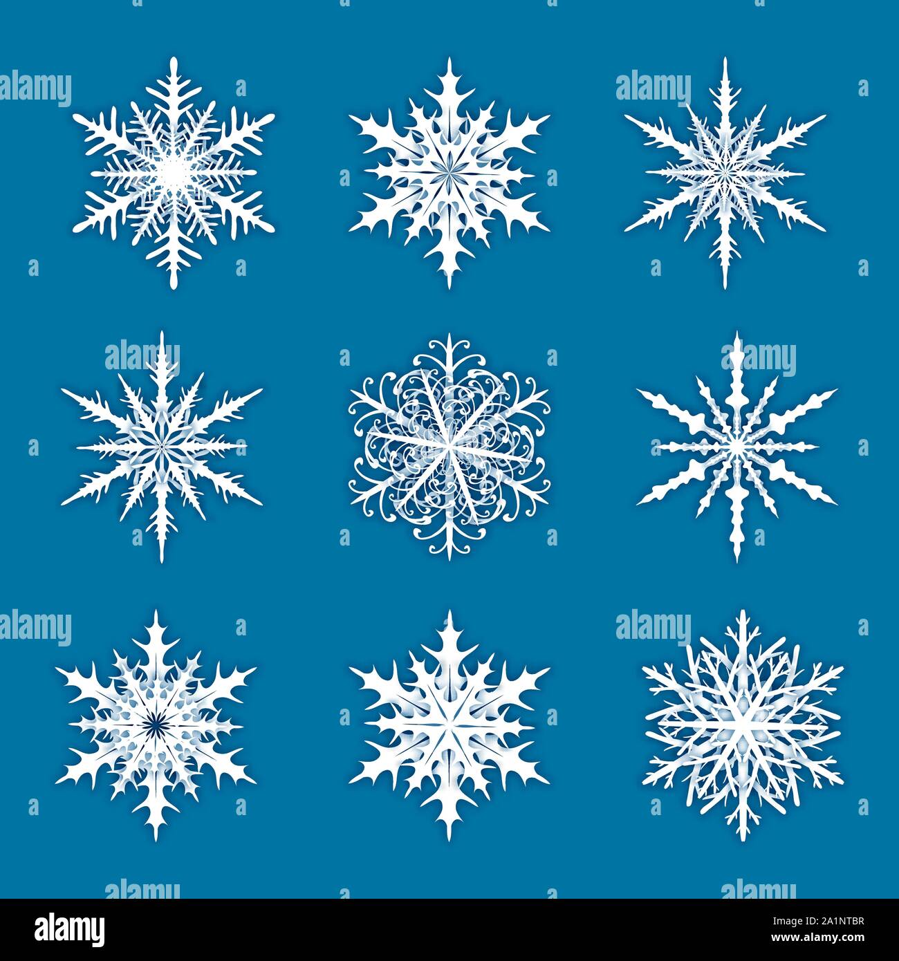 Vector illustration avec set de flocons sur fond bleu Illustration de Vecteur