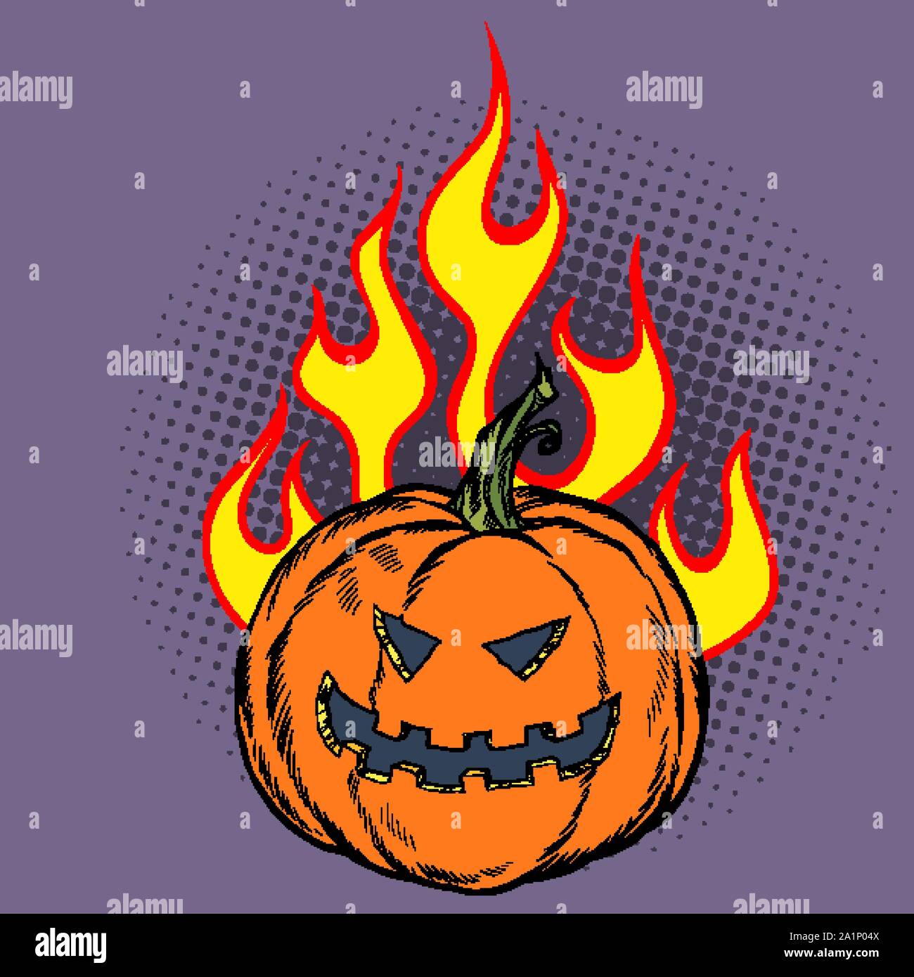 Citrouille Halloween dans les flammes de l'enfer. Pop art retro vector illustration dessin vintage kitsch Illustration de Vecteur