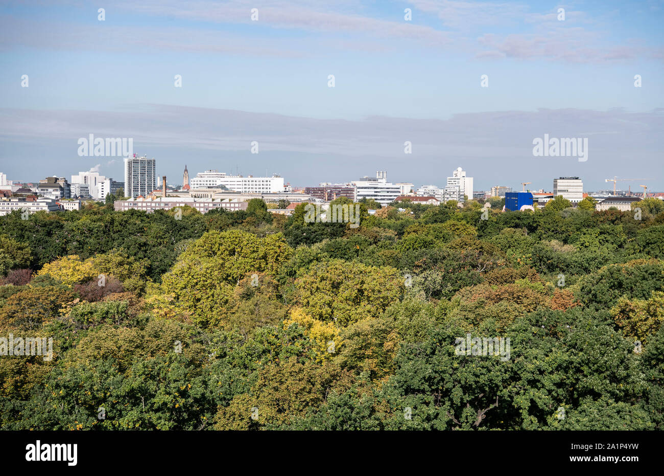 Berlin, Allemagne. 26 Sep, 2019. Les arbres sont dans le zoo en face de la skyline de l'ouest de la ville. Crédit : Paul Zinken/dpa/Alamy Live News Banque D'Images