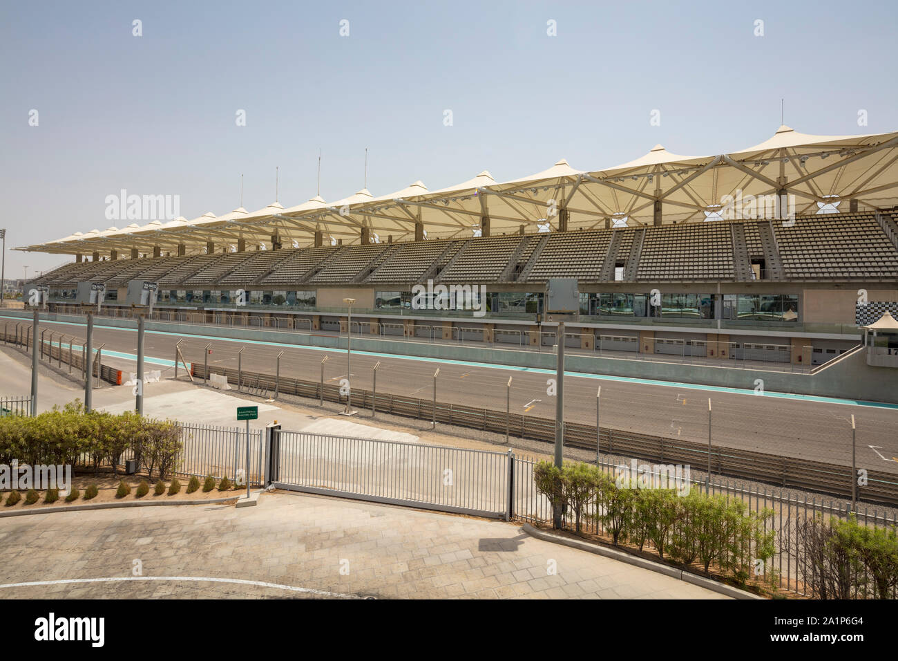 À la tribune du circuit Yas Marina, lieu pour le Grand Prix d'Abu Dhabi, Émirats Arabes Unis Banque D'Images