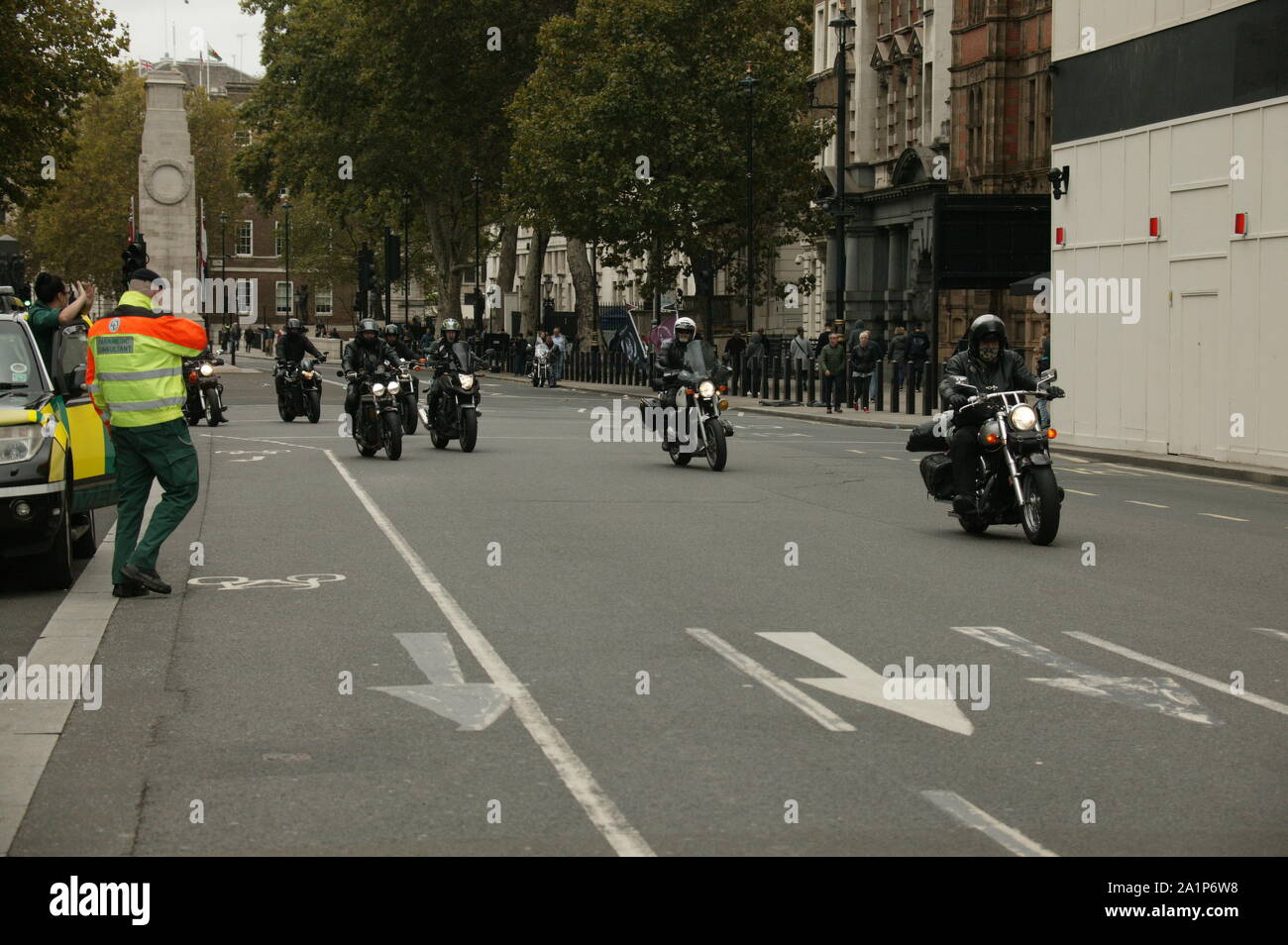 Les Motards Zoulou opération Anciens Combattants et manifestation à la place du Parlement, Londres, Royaume-Uni. Banque D'Images