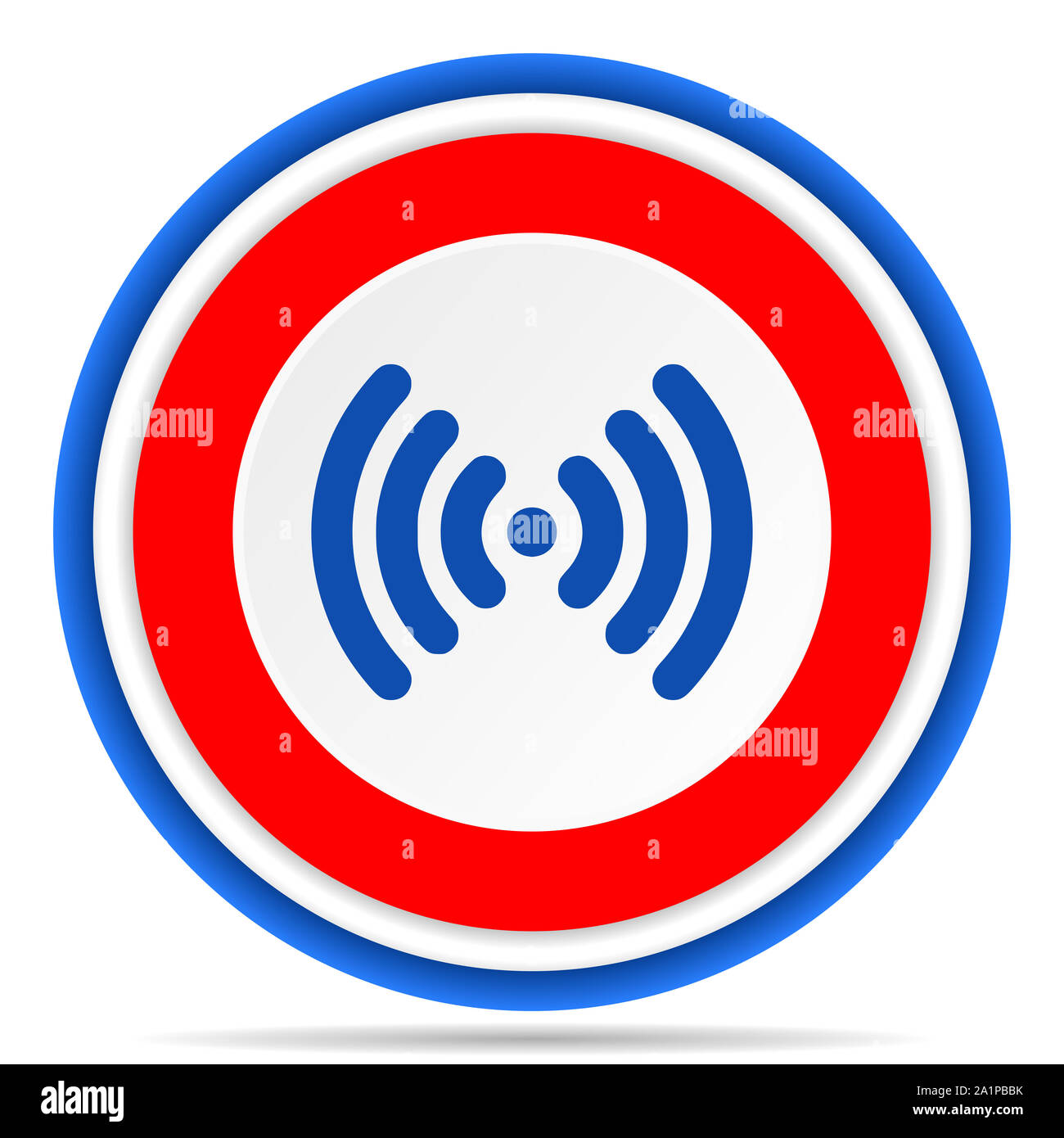 Connexion Wi-Fi au réseau local icône ronde, rouge, bleu et blanc illustration design français pour le web, internet et les applications mobiles Banque D'Images