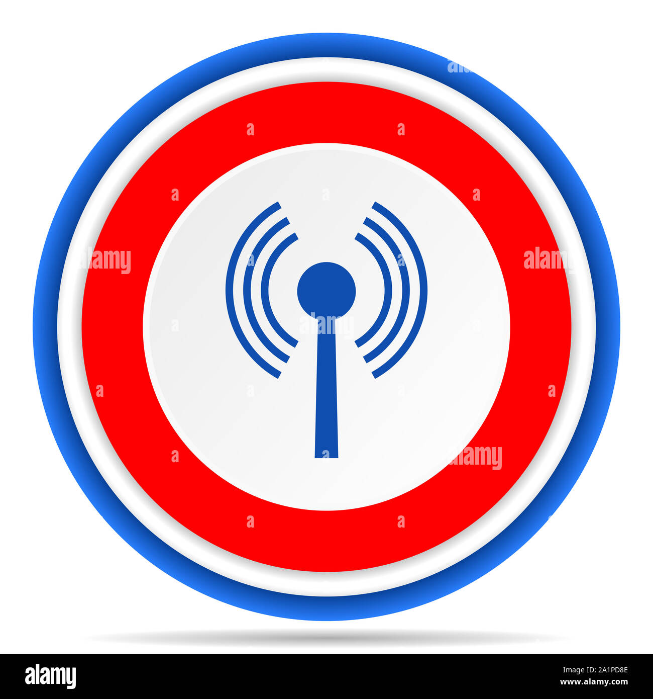 Connexion Wi-Fi au réseau local icône ronde, rouge, bleu et blanc illustration design français pour le web, internet et les applications mobiles Banque D'Images