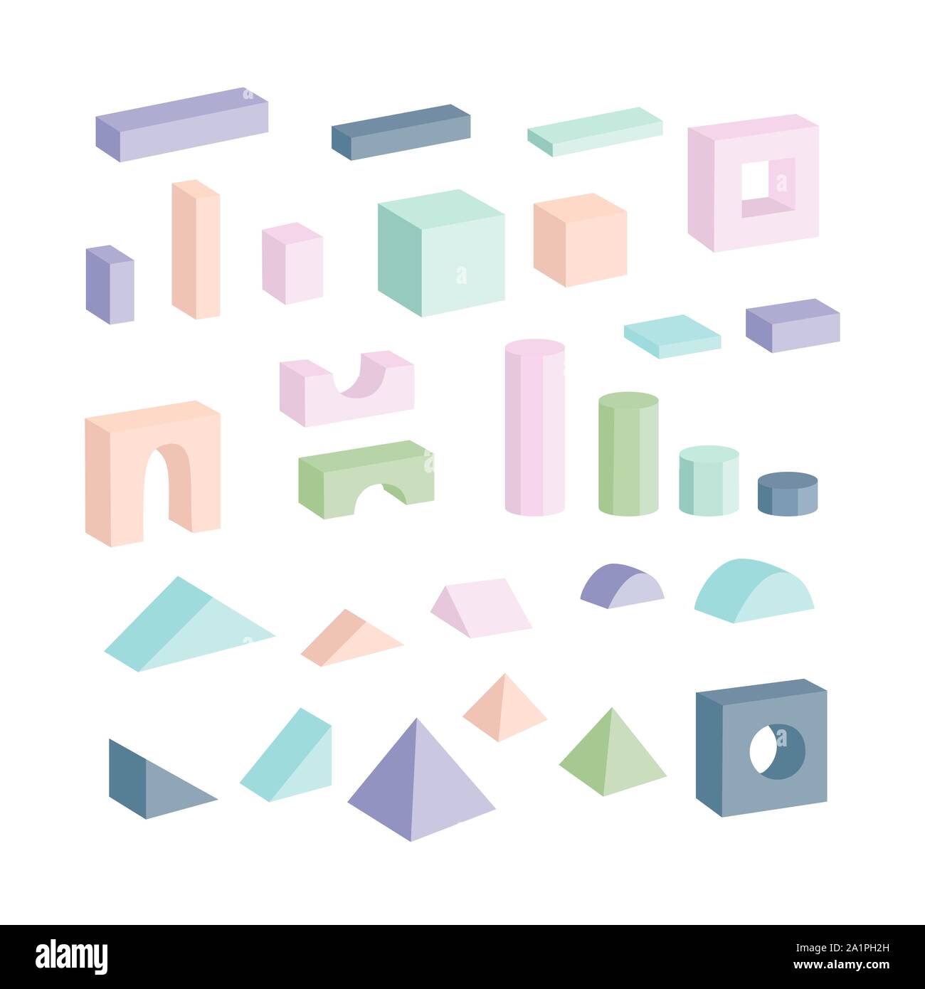 De couleur pastel, blocs de construction jouets isolés / éléments. Vector Illustration de Vecteur