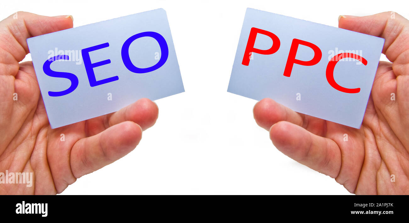 SEO ou PPC - l'optimisation des moteurs de recherche vs le salaire par Clic - pour le marketing et business concepts Banque D'Images