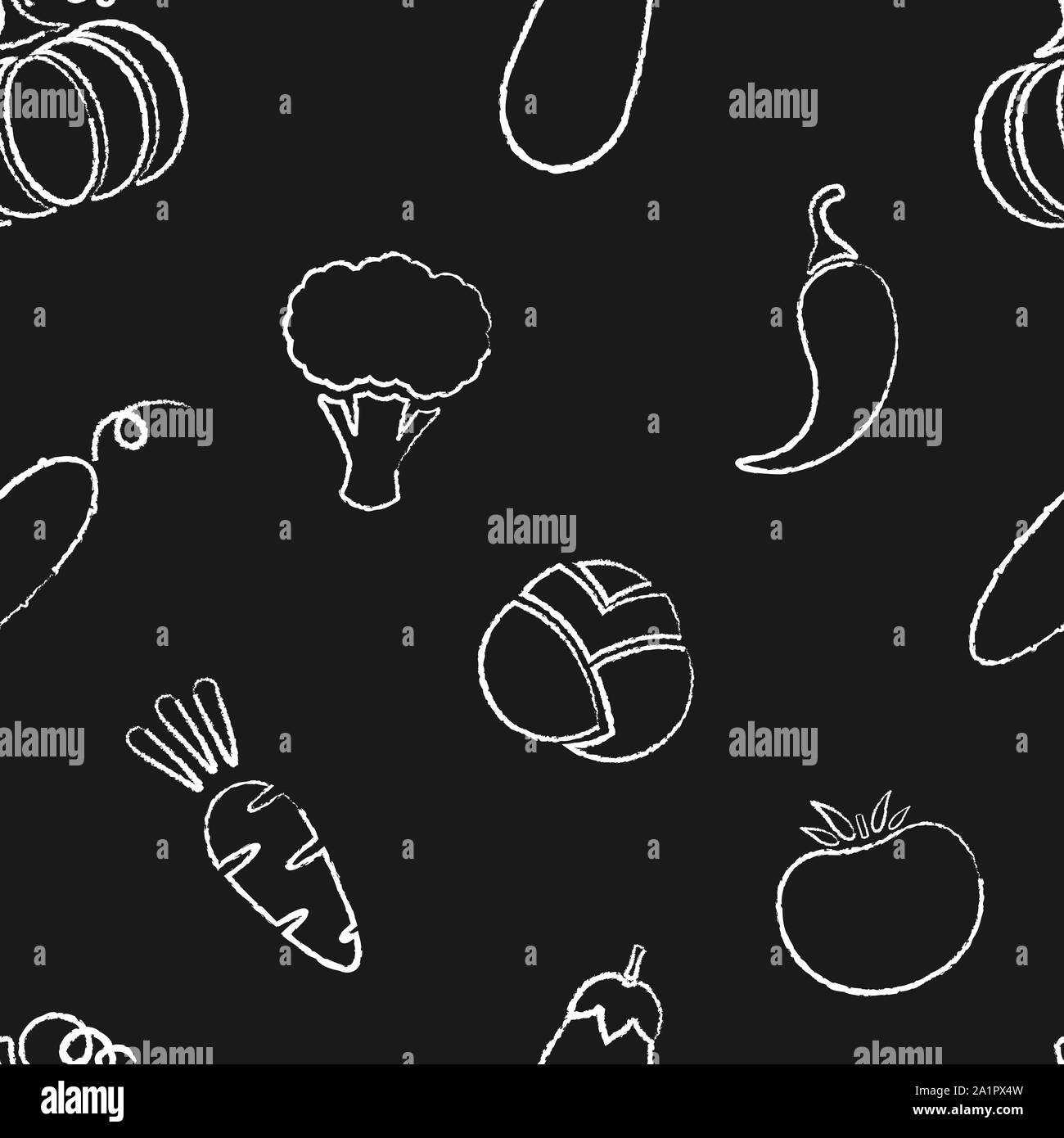 Télévision contour transparent végétale craie Texture background pattern design avec silhouette de craie noire sur légumes uniformément commandées au tableau. Illustration parfaite d'alimentation modèle décor Banque D'Images