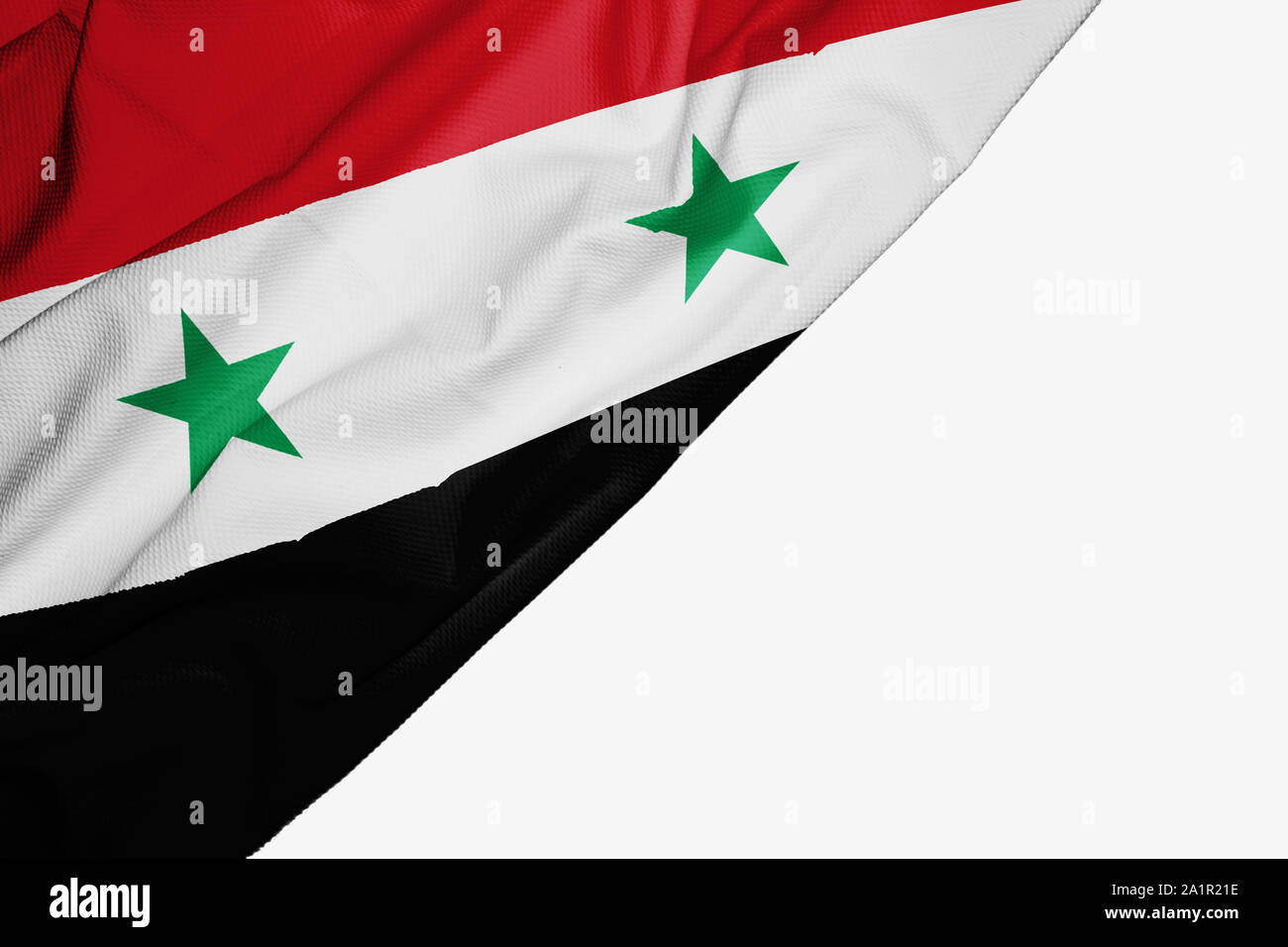 Drapeau de la Syrie de tissu avec copyspace pour votre texte sur fond blanc Banque D'Images
