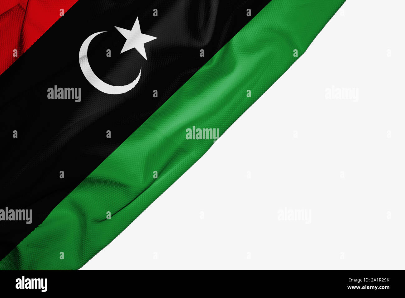 Libia drapeau de tissu avec copyspace pour votre texte sur fond blanc Banque D'Images