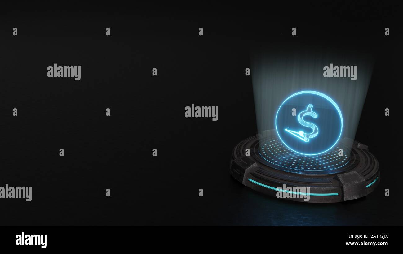 Rayures bleu laser numérique hologramme 3D Symbole de pièce d'un dollar sur le rendu vieux métal fond pavé sci-fi Banque D'Images