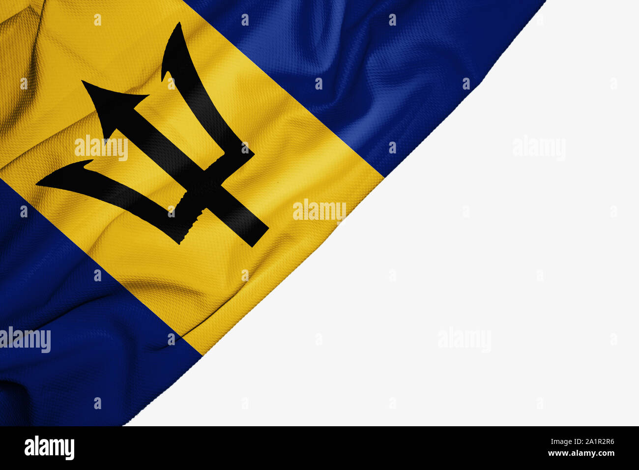 La Barbade drapeau de tissu avec copyspace pour votre texte sur fond blanc Banque D'Images