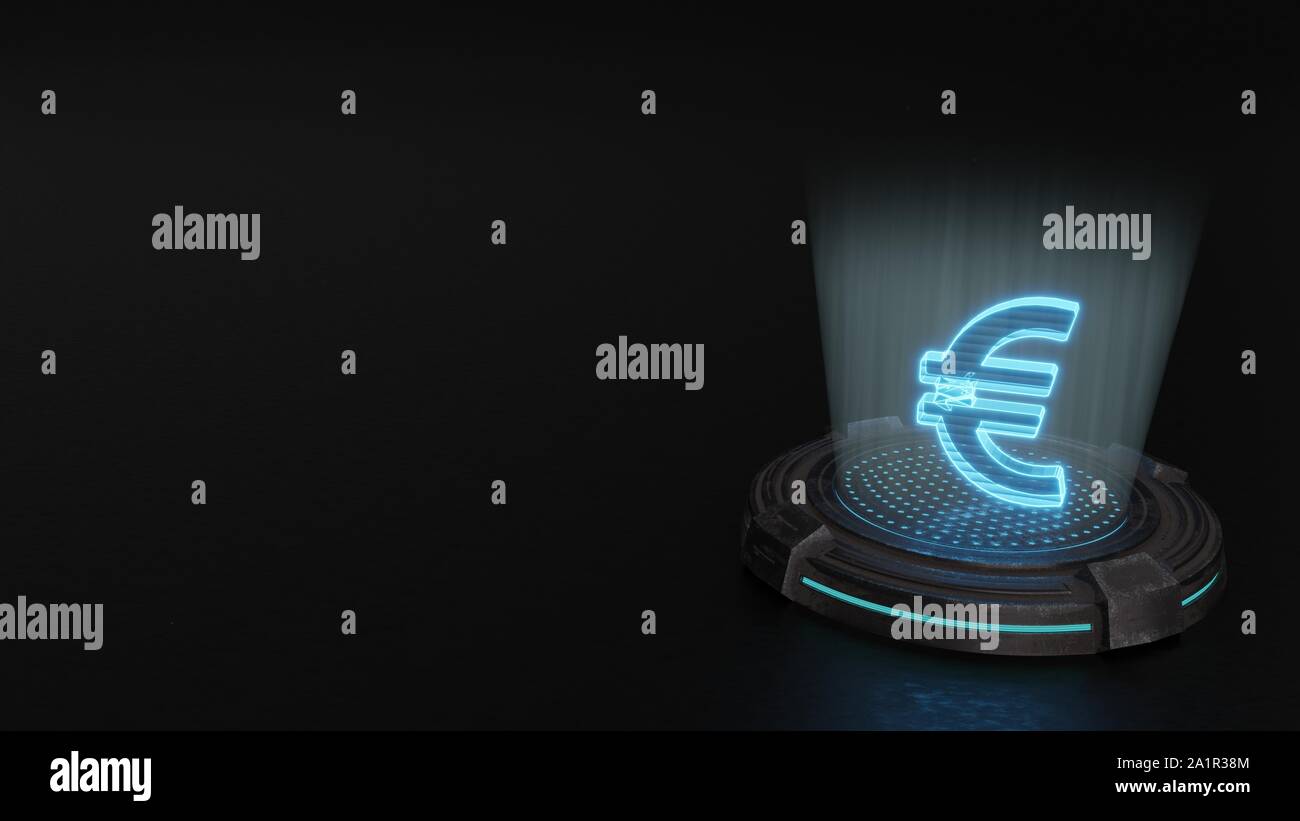 Rayures bleu laser numérique hologramme 3d symbole de symbole de l'euro rendent le vieux métal fond pavé sci-fi Banque D'Images