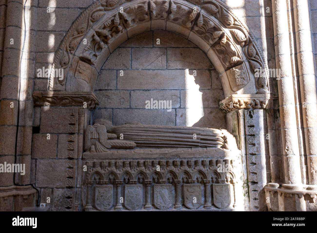 Tombe de Teresa de Andrade, couvent de San Domingos de Bonaval, Santiago de Compostelle, Galice, Espagne Banque D'Images