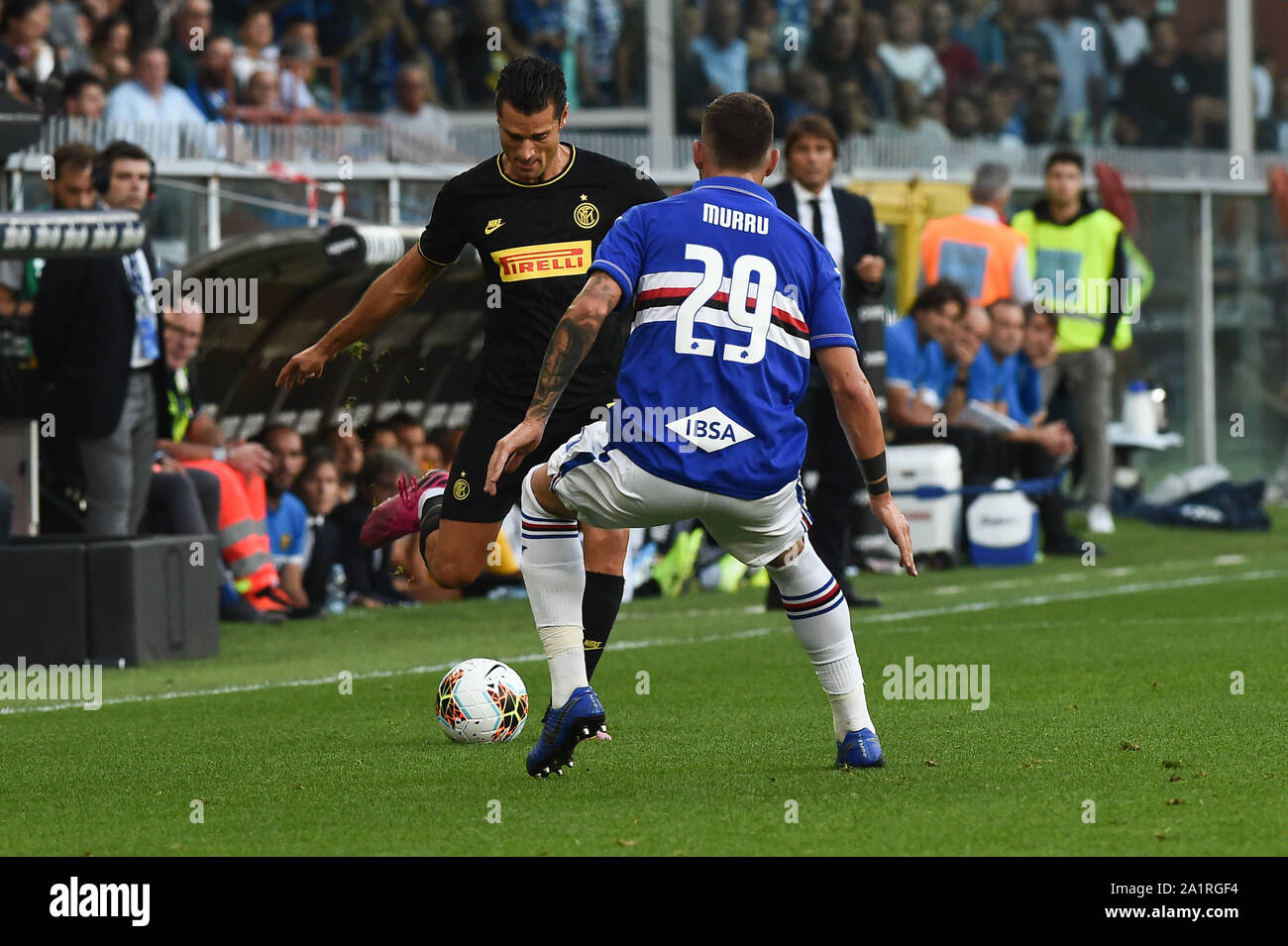 Genova, Italie, 28 Sep 2019, Sasha VUJAČIĆ (INTER), Nicola (MURRU SAMPDORIA) lors de Sampdoria vs Inter - Serie A soccer italien Championnat Hommes - Crédit : LPS/Danilo Vigo/Alamy Live News Banque D'Images