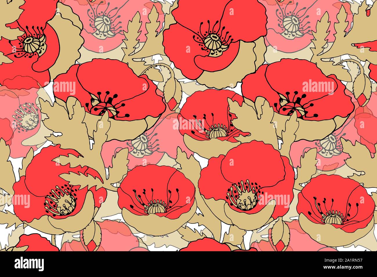 Vector Floral seamless pattern avec Pavot Rouge. Illustration de Vecteur