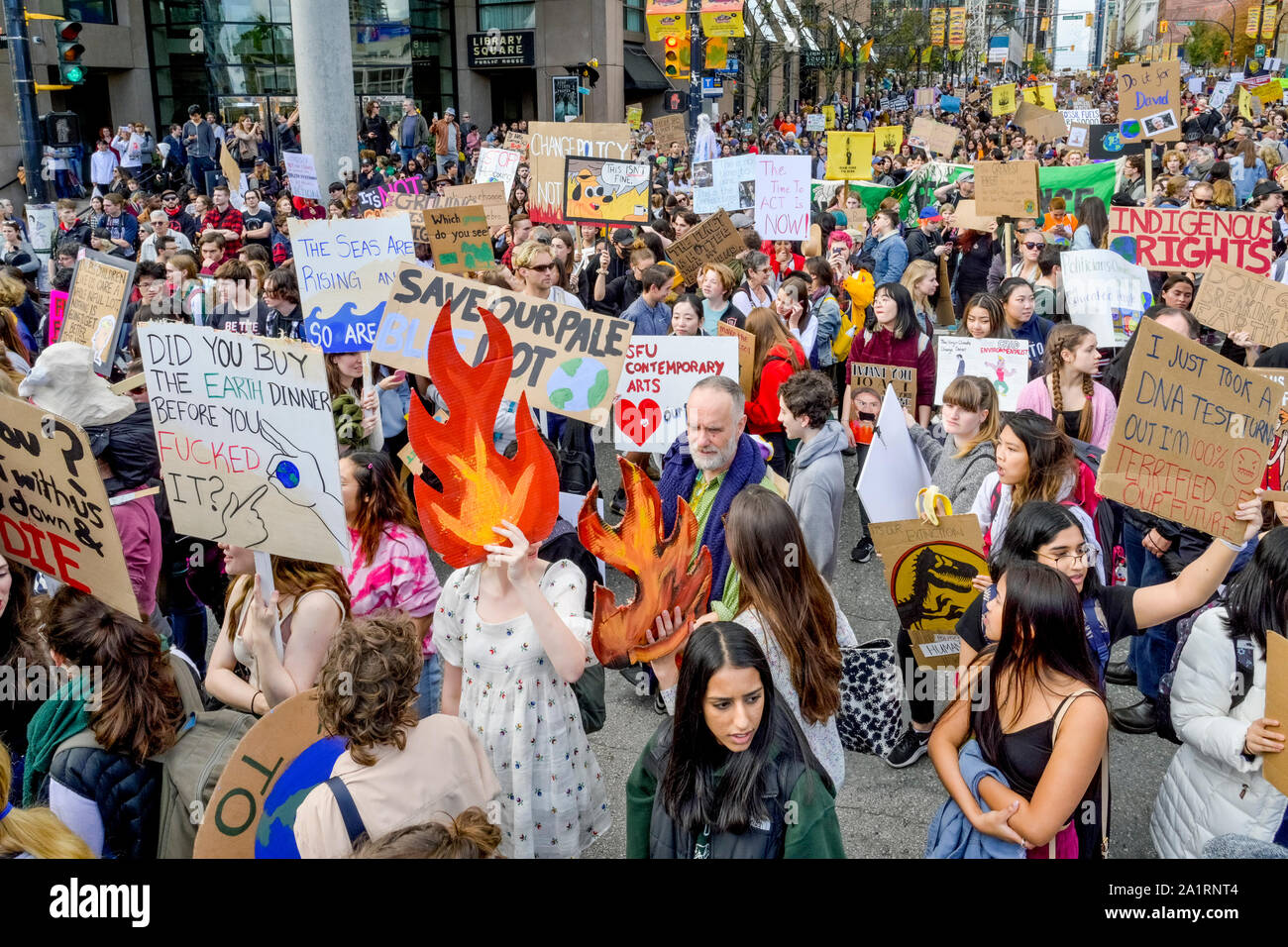 Sustainabiliteens menés par les jeunes, le climat mondial, grève, Vancouver, British Columbia, Canada Banque D'Images