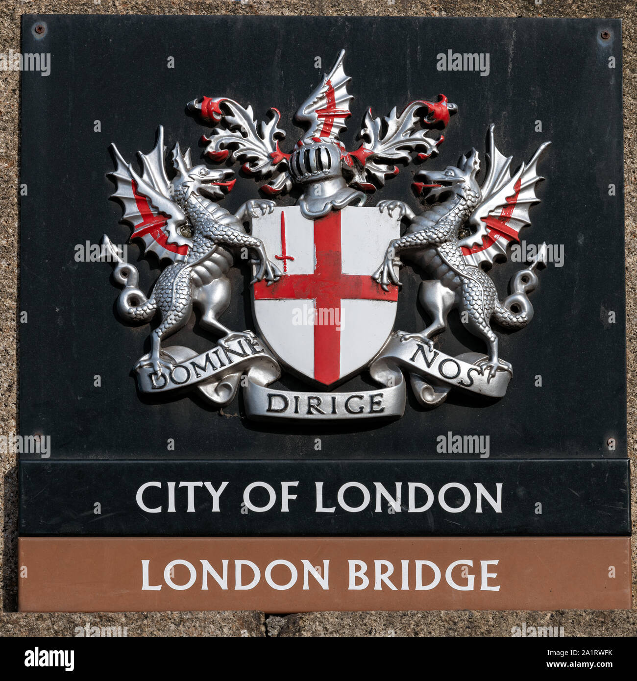 Ville de Londres des armoiries. La devise latine 'Domine dirige nos' se traduit par : "Seigneur, direct (guide) nous' Banque D'Images