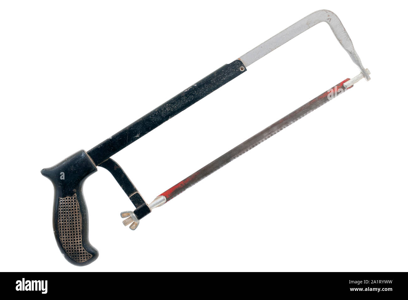 Scie à métaux à main isolé sur fond blanc Banque D'Images