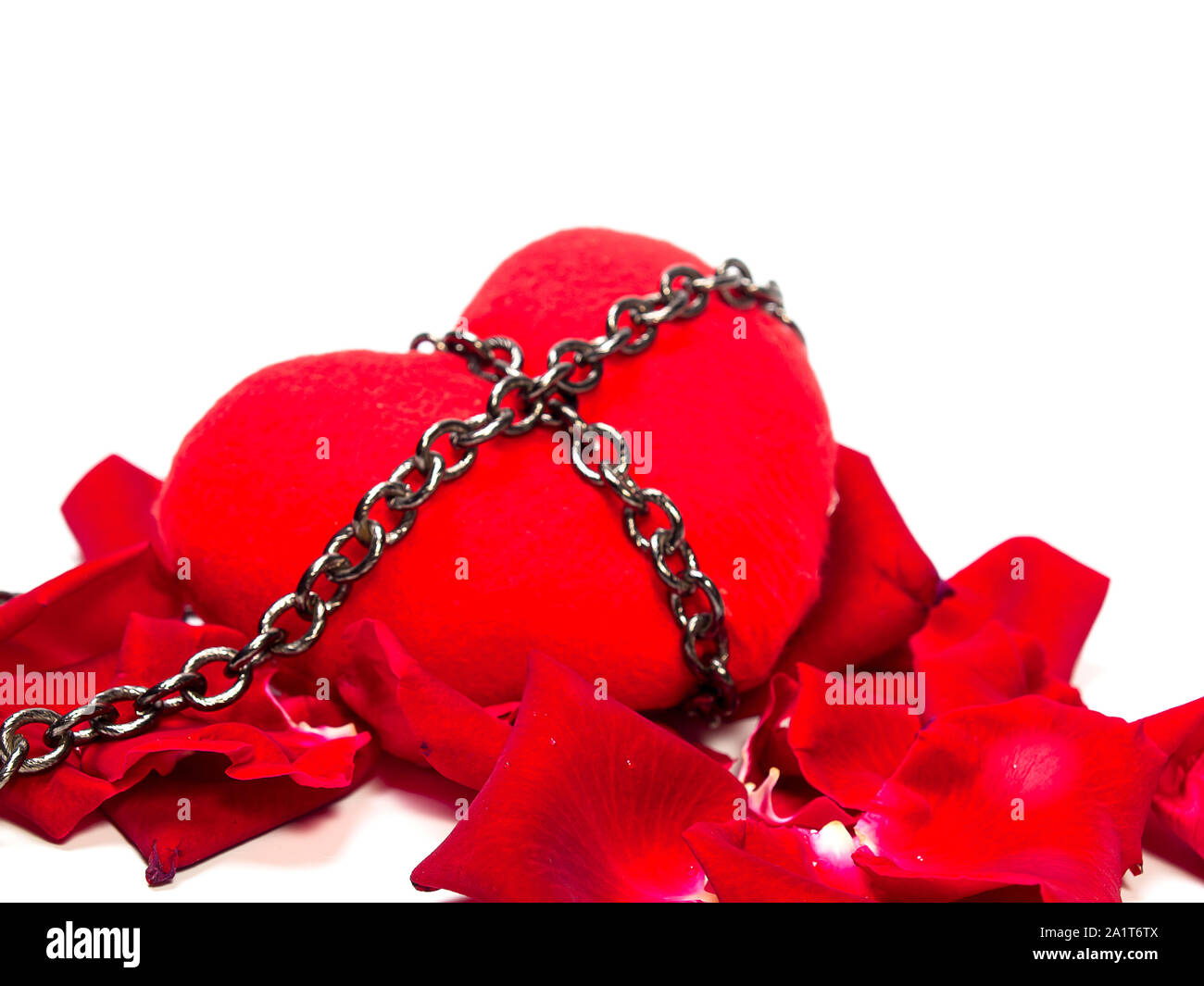 Coeur avec chaîne , placé sur un fond blanc Banque D'Images