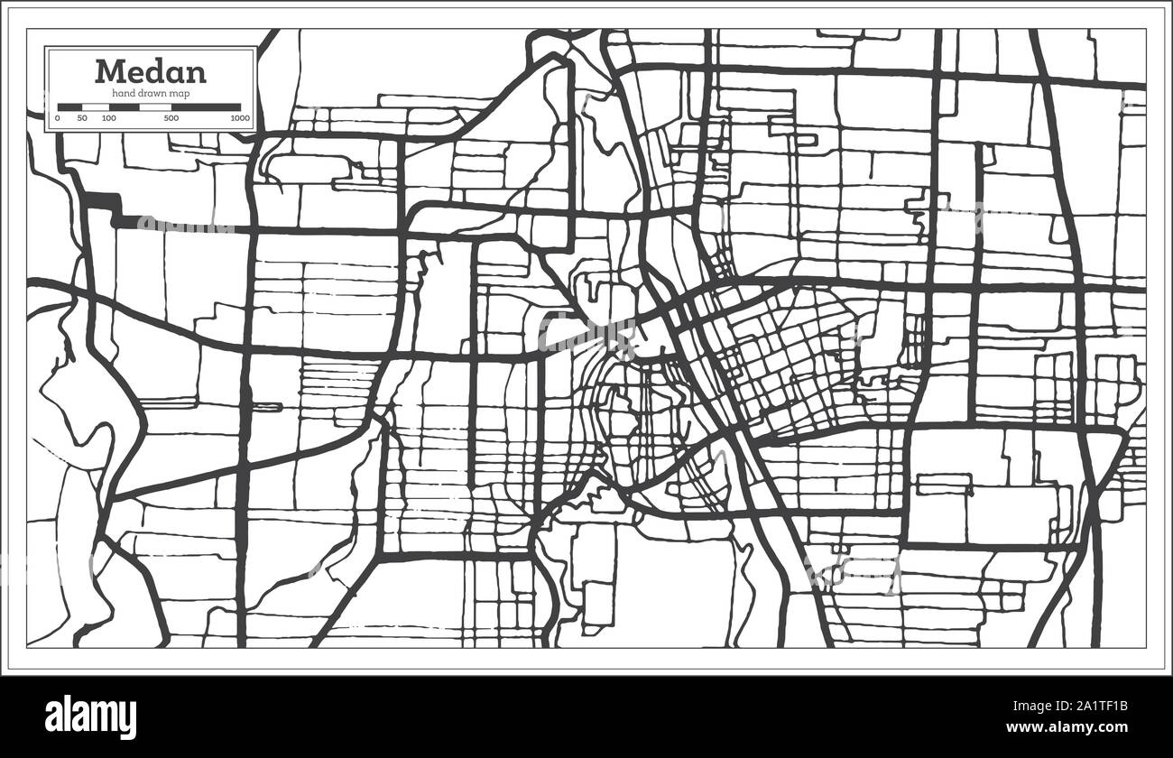 Medan Indonésie Plan de ville en noir et blanc. Une carte de Noël. Vector Illustration. Illustration de Vecteur