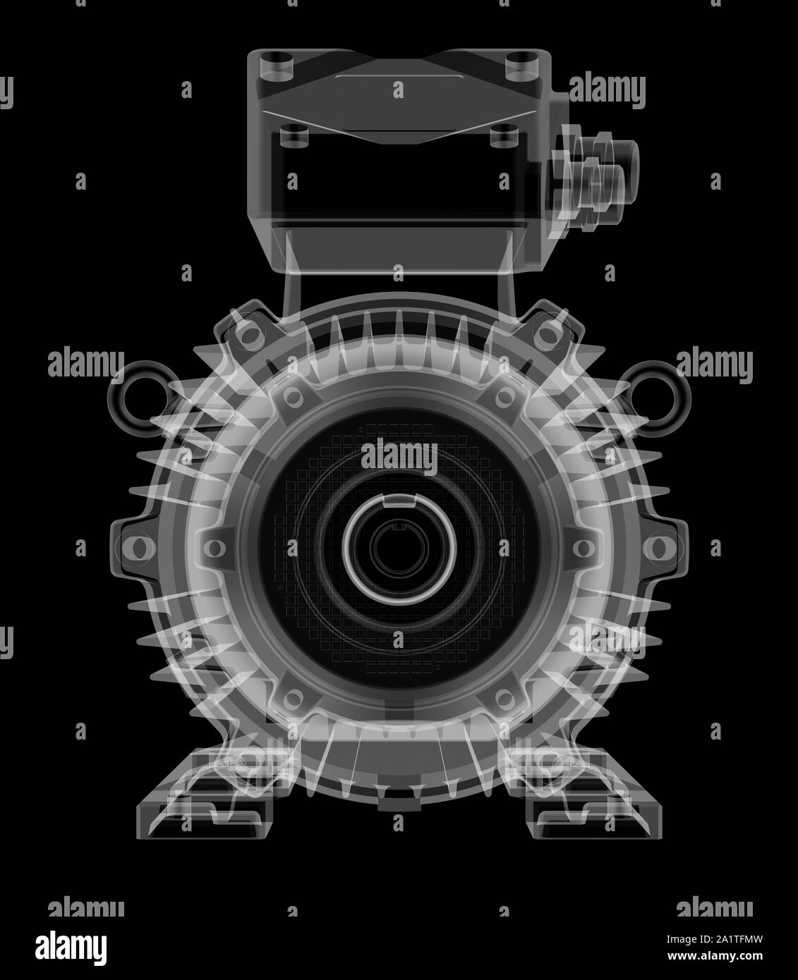 Moteur électrique X-Ray style. Isolé sur fond noir. 3D illustration Banque D'Images