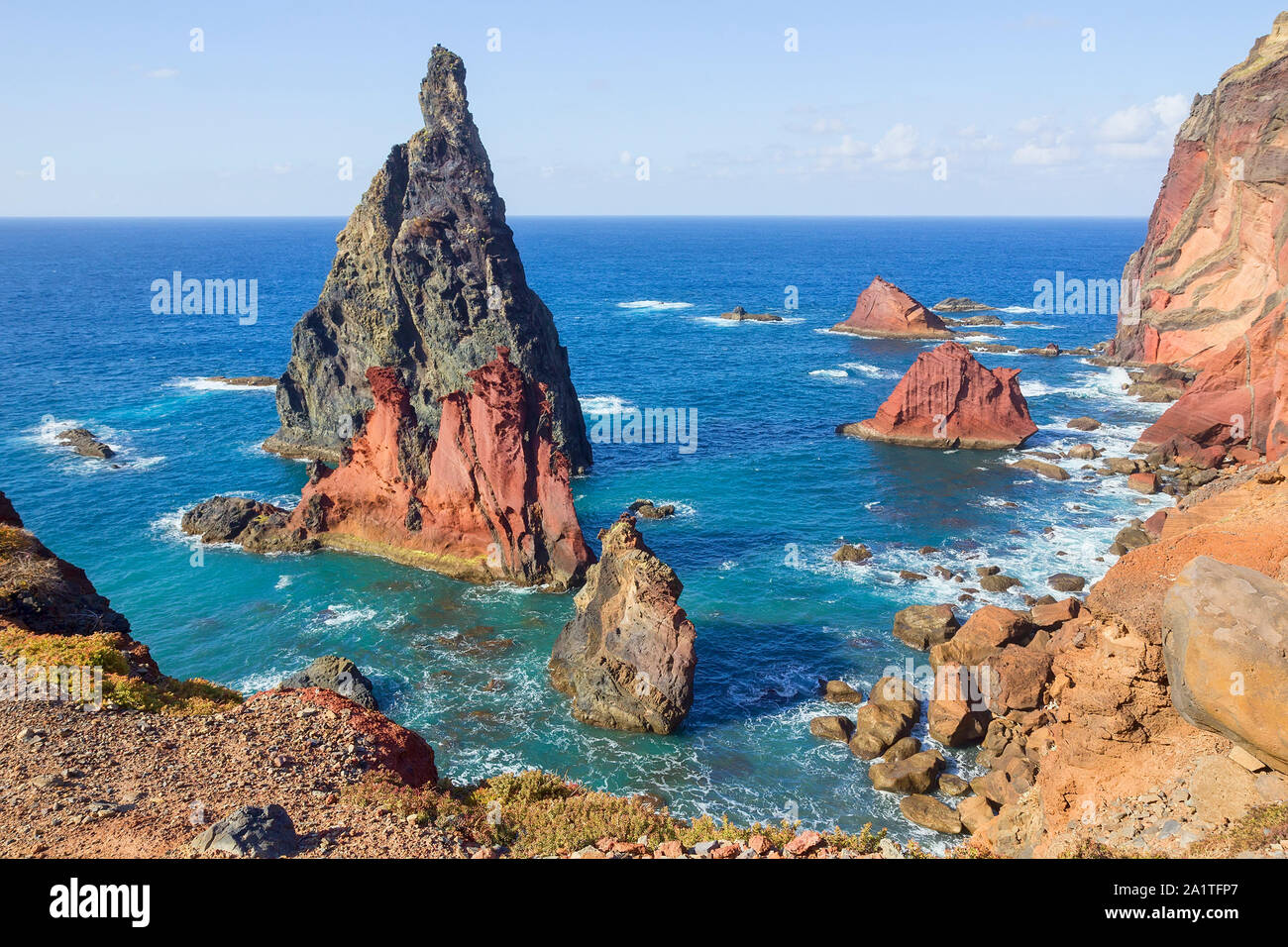 Formations de roche volcanique à Ponta de Sao Lourenco, la partie la plus orientale de l'île de Madère, Portugal Banque D'Images