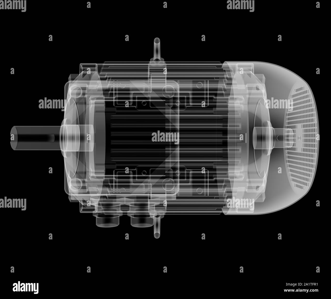 Moteur électrique X-Ray style. Isolé sur fond noir. 3D illustration Banque D'Images