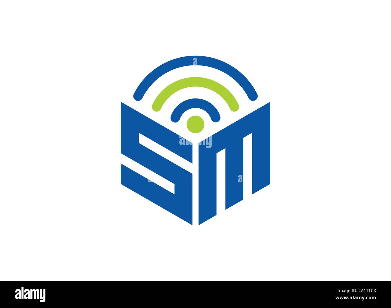 Résumé Lettre polygonal, Logo logo lettre hexagonale, polygonale Lettre avec logo WiFi chanter et symbole, un monogramme logo, conception de logo, connexion Wi-Fi au réseau local Illustration de Vecteur