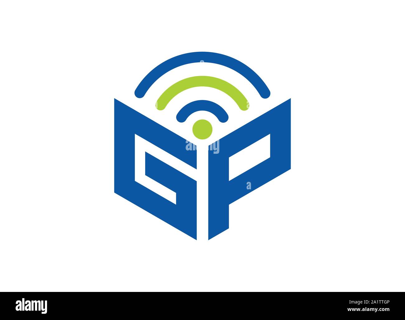 Résumé Lettre polygonal, Logo logo lettre hexagonale, polygonale Lettre avec logo WiFi chanter et symbole, un monogramme logo, conception de logo, connexion Wi-Fi au réseau local Illustration de Vecteur