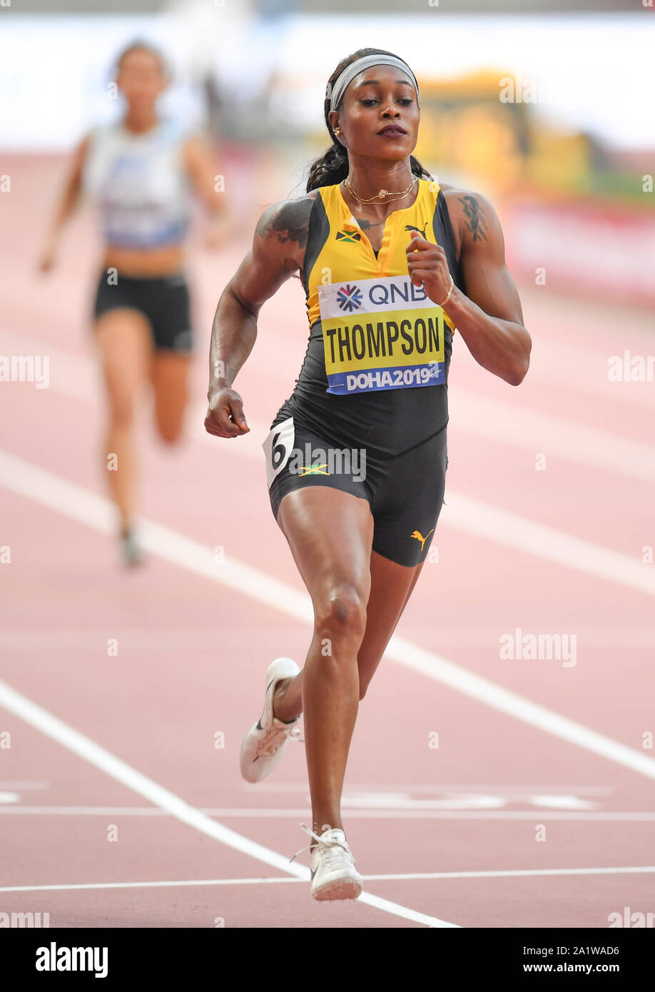 Elaine Thompson (Jamaïque). 100 mètres, ronde 1. Championnats du monde d'athlétisme de l'IAAF, Doha 2019 Banque D'Images