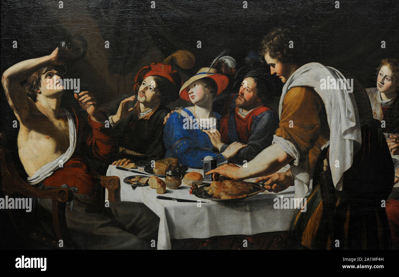 Theodoor Rombouts (1597-1637). Peintre flamand. Scène du banquet, 1622-1624. Détail. San Fernando Académie Royale des Beaux-arts de Madrid. L'Espagne. Banque D'Images