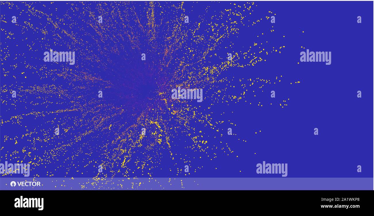 Point d'exploser. Tableau avec les particules émises dynamique. La technologie 3D, style. Résumé fond. Vector illustration. Illustration de Vecteur