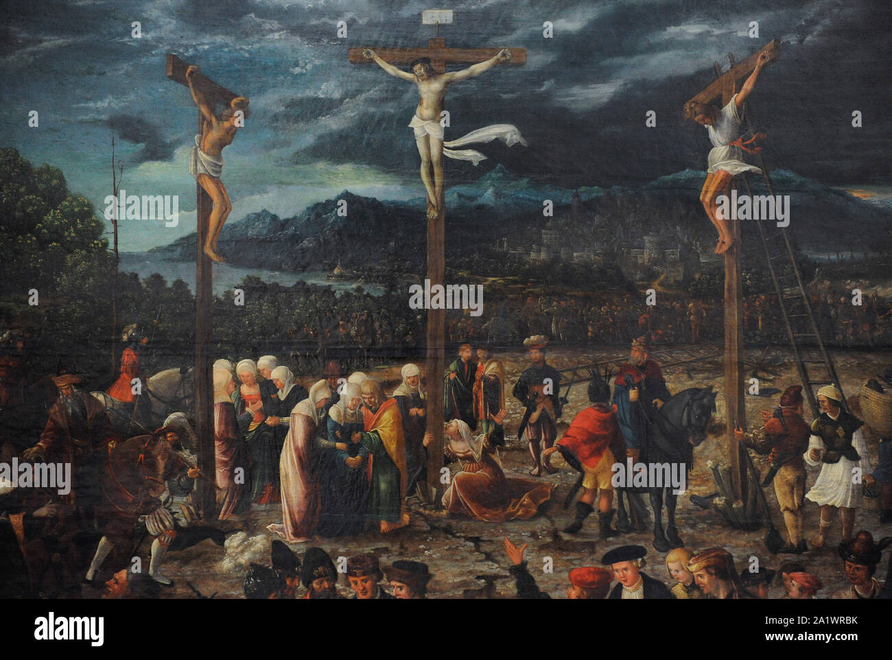 Hans Muelich ou Mielich (1516-1573). Peintre allemand. Crucifixion, 1539. Détail. San Fernando Académie Royale des Beaux-arts de Madrid. L'Espagne. Banque D'Images