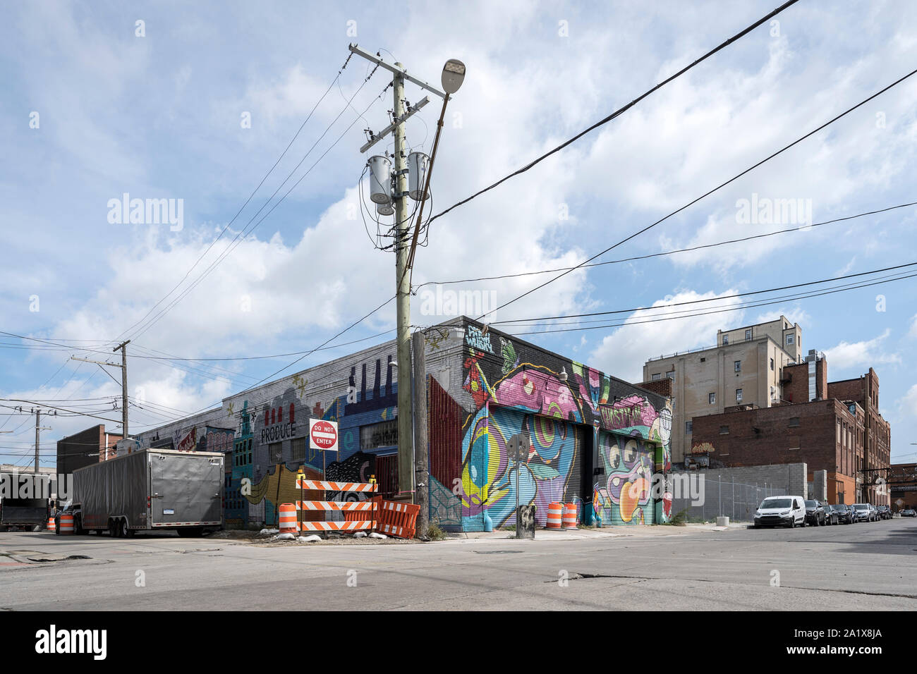 L'art de mur de graffitis dans le centre-ville de Detroit Banque D'Images