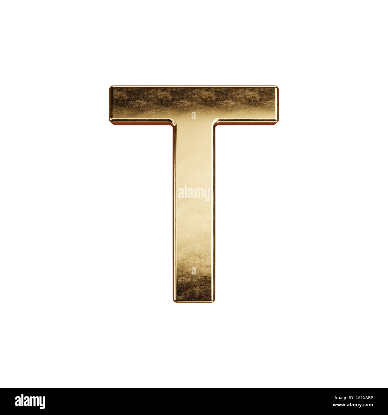 3D render of golden lettre de l'alphabet - simbol T. isolé sur fond blanc Banque D'Images