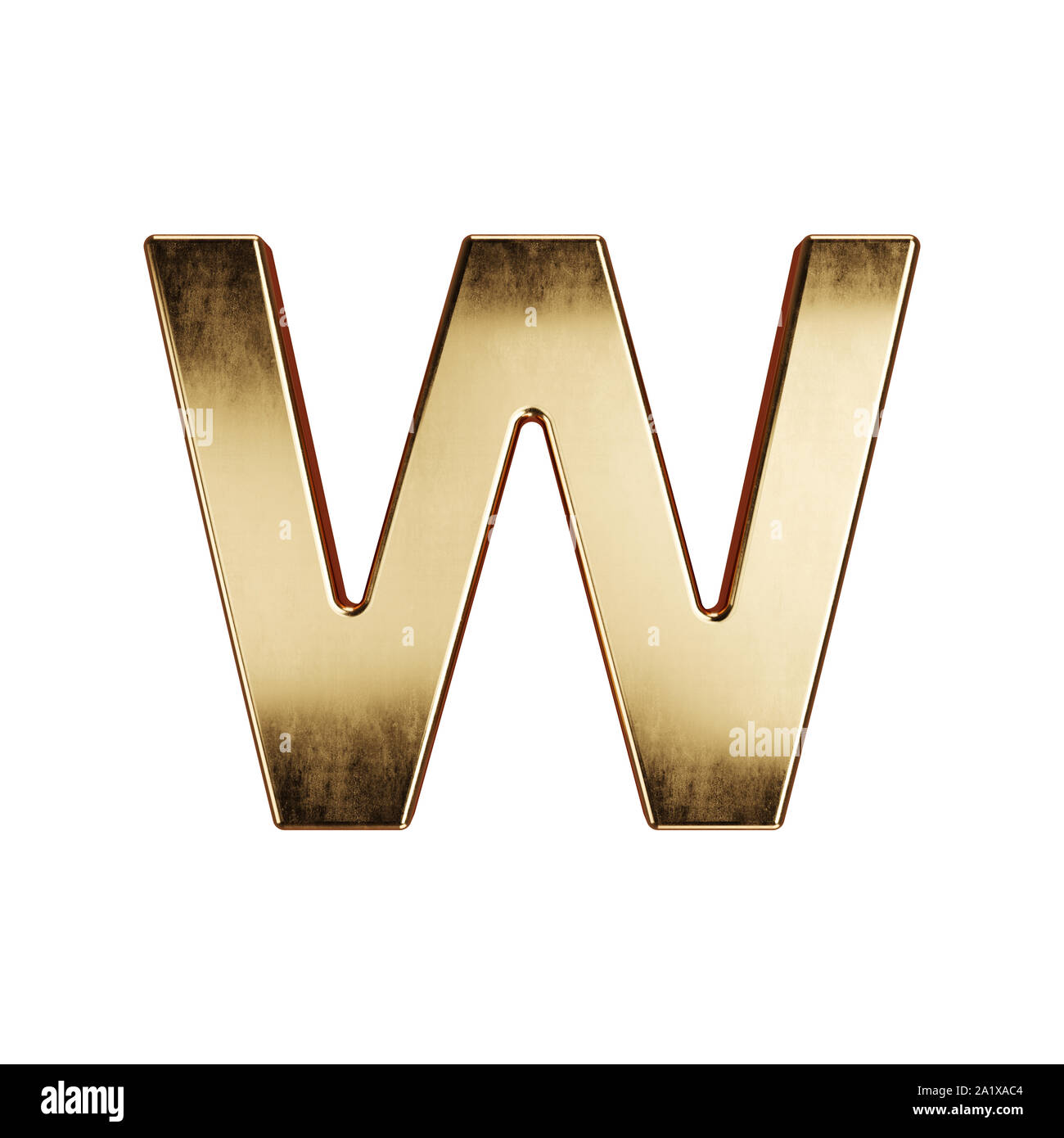 3D render of golden lettre de l'alphabet - simbol W. isolé sur fond blanc Banque D'Images