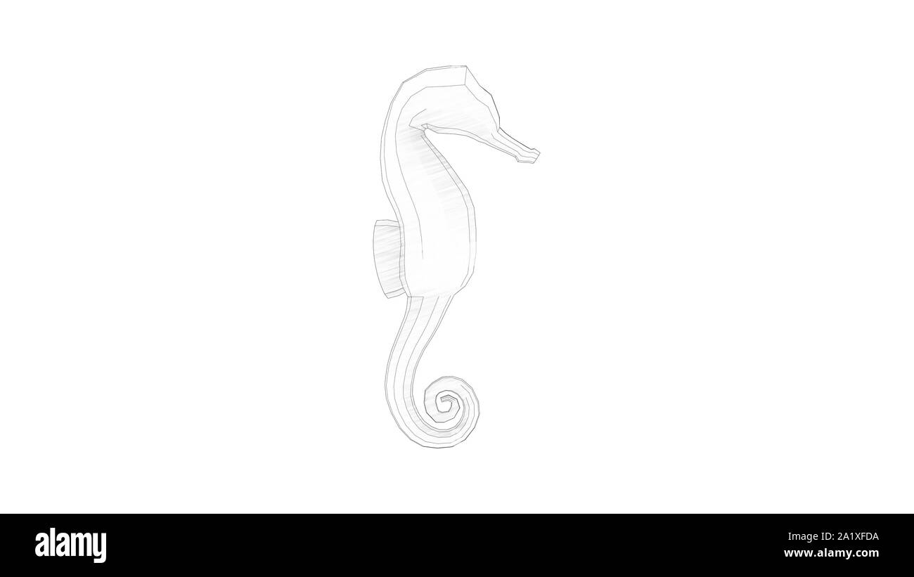 Le rendu 3d illustration d'un cheval de mer blanc fond isolé en studio Banque D'Images