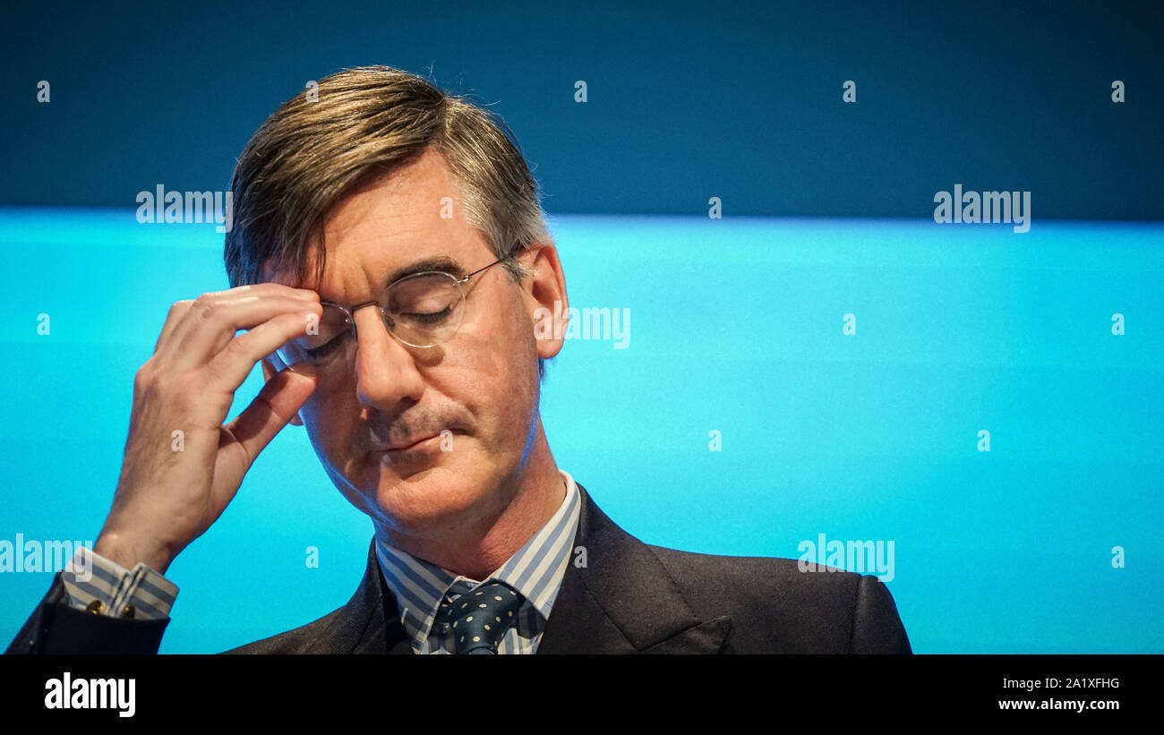 Manchester, UK. 29 septembre 2019. Leader de la Chambre des communes, Jacob Rees-Mogg parle aux délégués le premier jour au congrès du parti conservateur à la Manchester Central Convention Complex. Photo par Ioannis (Alexopolos / Alamy Live News). Banque D'Images