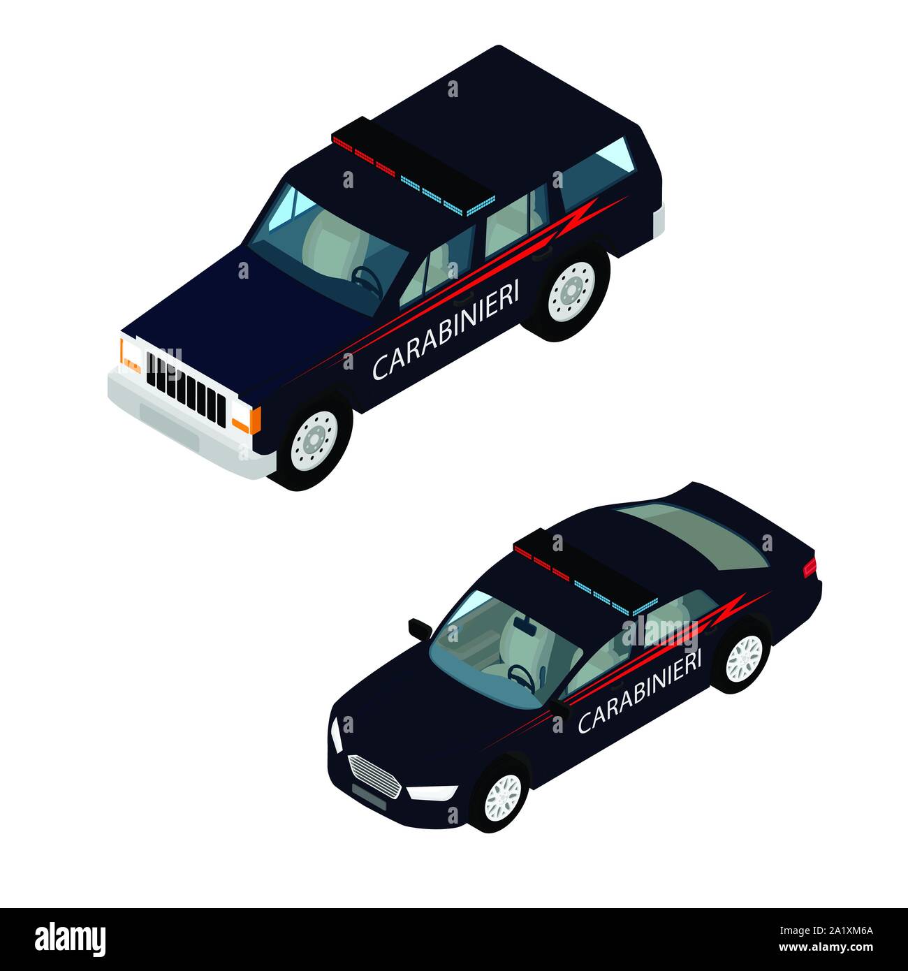 Voiture de police des carabiniers feux avec icon set isolé sur fond ...