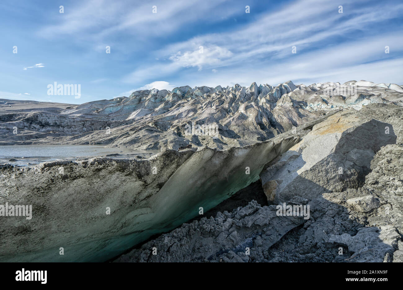 Le museau d'un glacier et la moraine terminale Banque D'Images