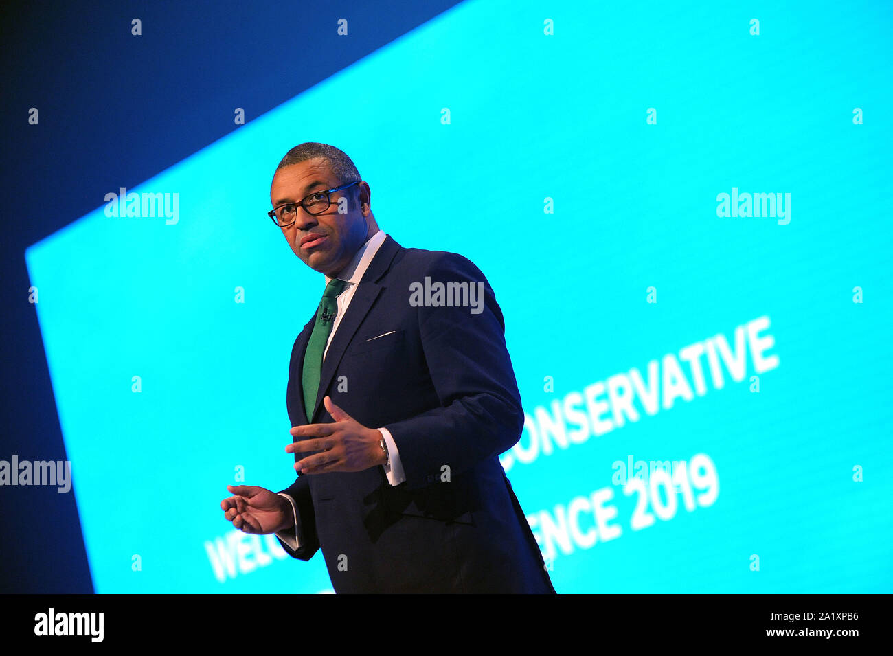 Manchester, Angleterre. 29 septembre 2019, James habilement, président du parti conservateur offre son discours de conférence, le premier jour du congrès du parti conservateur à la Manchester Central Convention Complex. Kevin Hayes/Alamy Live News Banque D'Images