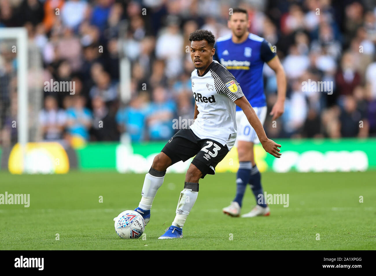 28 septembre 2019, Stade Pride Park, Derby, England ; Sky Bet Championship, Derby County v Birmingham City : Duane Holmes (23) de Derby County Crédit : Jon Hobley/News Images Banque D'Images