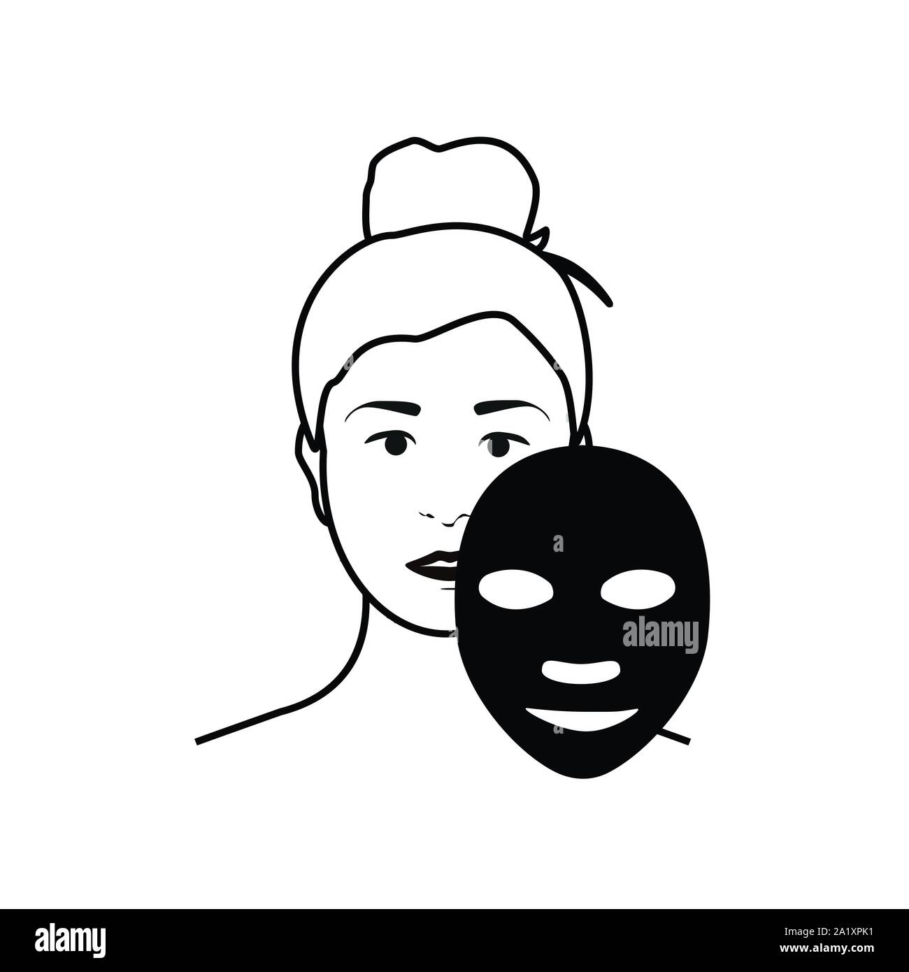 Masque du visage femme appliquer sur son visage isolé sur fond blanc. Beauty fashion girl appliquer masque facial. Illustration de Vecteur