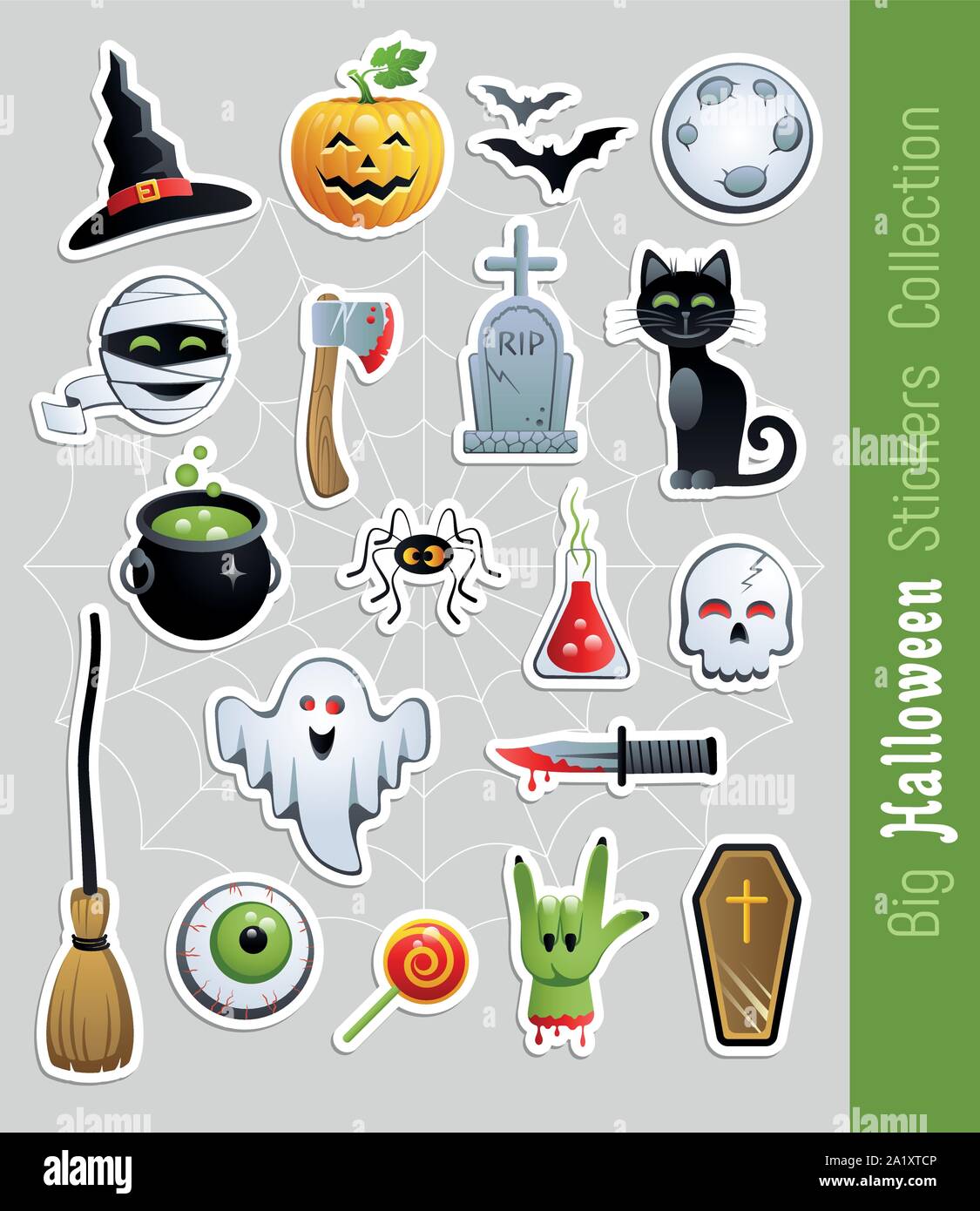 Grande collection de stickers Halloween. Cute cartoon personnages et éléments maison de vacances. Vector illustration. Illustration de Vecteur