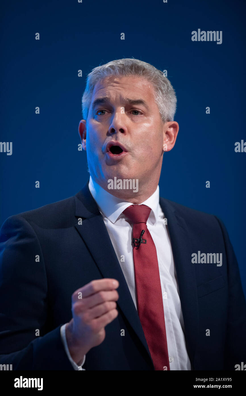 Manchester, UK. 29 septembre 2019. Steve Barclay, Secrétaire d'État à la sortie de l'Union européenne et député de North East Cambridgeshire parle lors de la première journée du congrès du parti conservateur à Manchester. © Russell Hart/Alamy Live News. Banque D'Images