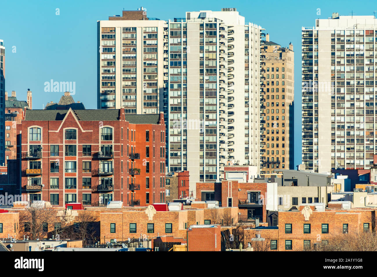 Scène d'horizon de Chicago dans le quartier de la Vieille Ville Banque D'Images