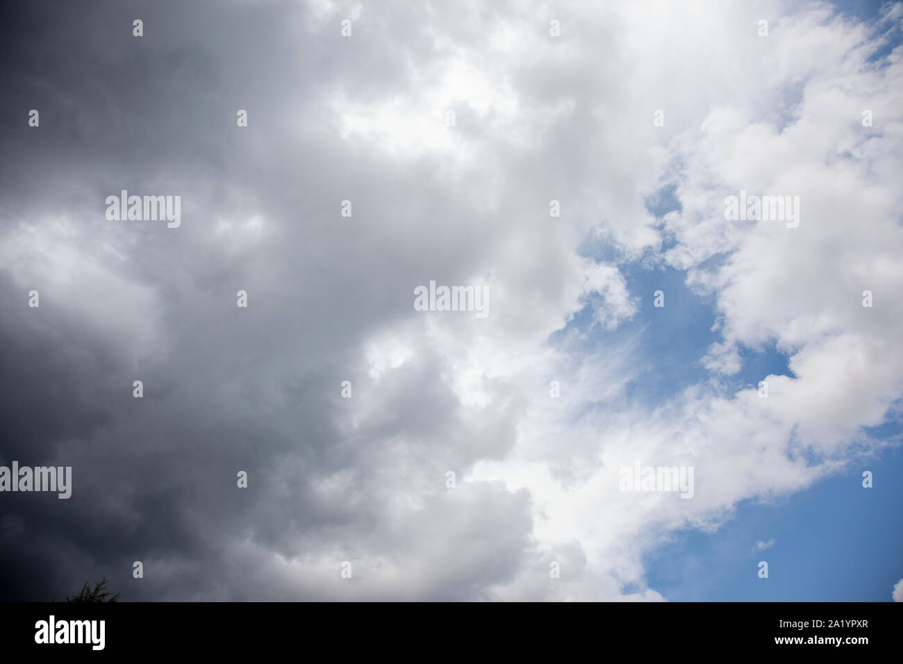 Les nuages qui passent au travers d'un ciel bleu avant une tempête Banque D'Images